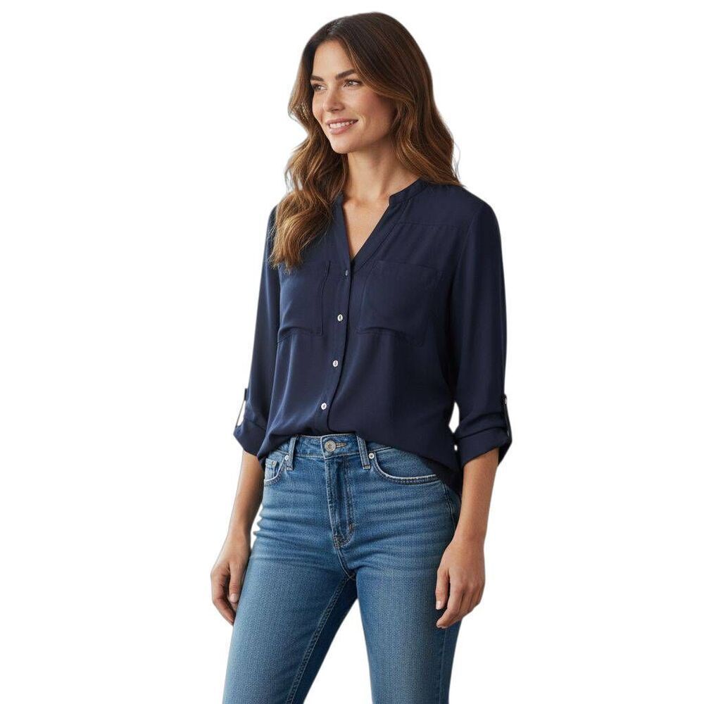 NEW YORK AND COMPANY NAVY BLOUSE SZ.XS EUC.
